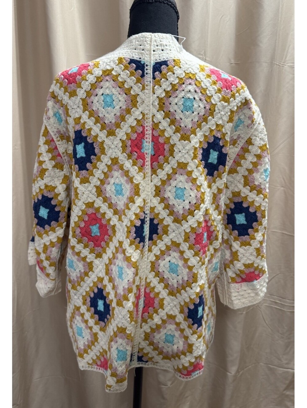 AZ Granny Square Crochet Cardigan Women M Multicolor Boho Open Front Sweater - Picture 3 of 13